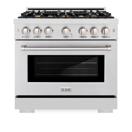 ZLINE 36 in. 5.2 cu. ft. Select Gas Range with Convection Gas Oven in Satin Stainless Steel with 6 Brass Burners (HGRS-BR-36)