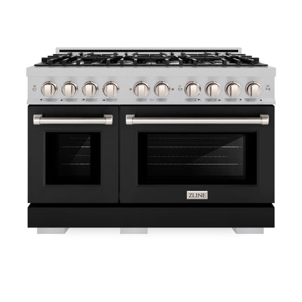 ZLINE 48 in. 6.7 cu. ft. Select Double Oven Dual Fuel Range with 8 Burner Gas Cooktop in Satin Stainless Steel with Black Matte Doors (HDRS-BLM-48)