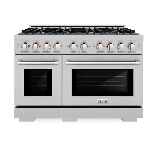 ZLINE 48 in. 6.7 cu. ft. Select Double Oven Dual Fuel Range with 8 Burner Gas Cooktop in Satin Stainless Steel (HDRS-48)