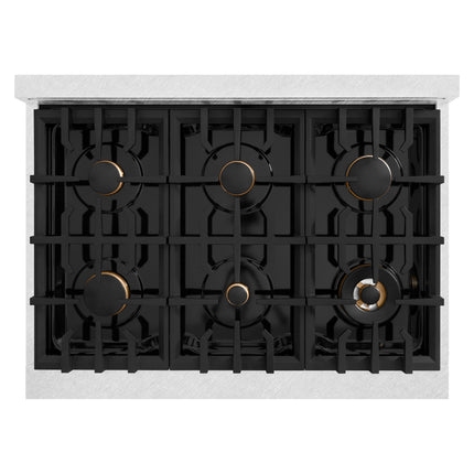 ZLINE Autograph Edition 36 in. 5.2 cu. ft. Select Dual Fuel Range with 6 Burner Gas Cooktop and Electric Convection Oven in Satin Stainless Steel with Champagne Bronze Accents (HDRSZ-36-CB)