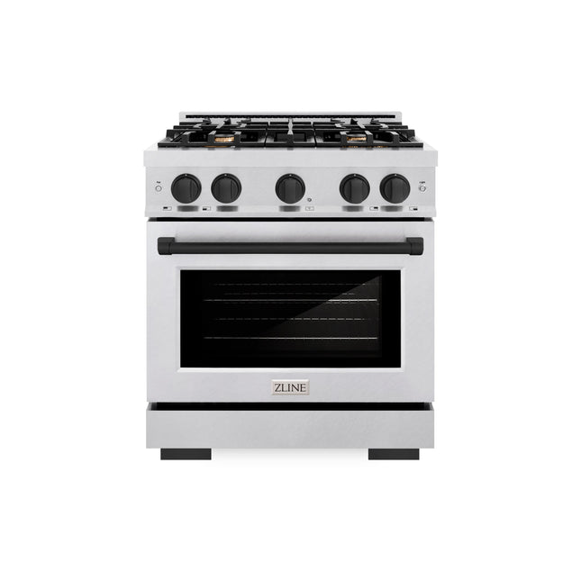 ZLINE Autograph Edition 30 in. 4.2 cu. ft. Select Dual Fuel Range with 4 Burner Gas Cooktop and Electric Convection Oven in Satin Stainless Steel with Matte Black Accents (HDRSZ-30-MB)