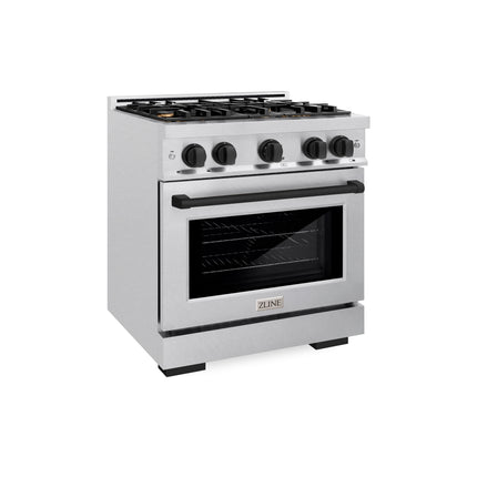 ZLINE Autograph Edition 30 in. 4.2 cu. ft. Select Dual Fuel Range with 4 Burner Gas Cooktop and Electric Convection Oven in Satin Stainless Steel with Matte Black Accents (HDRSZ-30-MB)