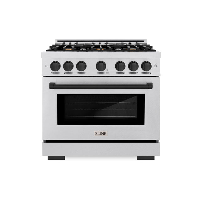 ZLINE Autograph Edition 36 in. 5.2 cu. ft. Select Dual Fuel Range with 6 Burner Gas Cooktop and Electric Convection Oven in Satin Stainless Steel with Matte Black Accents (HDRSZ-36-MB)