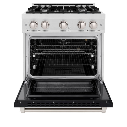 ZLINE 30 in. 4.2 cu. ft. Select Gas Range with 4 Burner Cooktop and Convection Gas Oven in Satin Stainless Steel with Black Matte Door (HGRS-BLM-30)