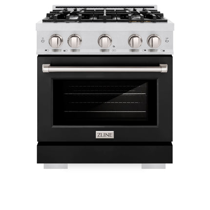 ZLINE 36 in. 5.2 cu. ft. Select Gas Range with 6 Burner Cooktop and Convection Gas Oven in Satin Stainless Steel with Black Matte Door (HGRS-BLM-36)