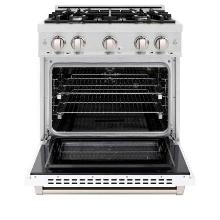 ZLINE 30 in. 4.2 cu. ft. Select Gas Range with 4 Burner Cooktop and Convection Gas Oven in Satin Stainless Steel with White Matte Door (HGRS-WM-30)