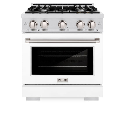 ZLINE 30 in. 4.2 cu. ft. Select Gas Range with 4 Burner Cooktop and Convection Gas Oven in Satin Stainless Steel with White Matte Door (HGRS-WM-30)