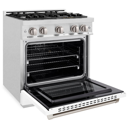 ZLINE 30 in. 4.2 cu. ft. Select Gas Range with 4 Burner Cooktop and Convection Gas Oven in Satin Stainless Steel with White Matte Door (HGRS-WM-30)