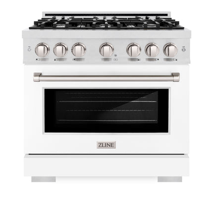 ZLINE 36 in. 5.2 cu. ft. Select Gas Range with 6 Burner Cooktop and Convection Gas Oven in Satin Stainless Steel with White Matte Door (HGRS-WM-36)