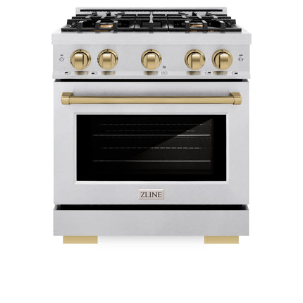ZLINE Autograph Edition 30 in. 4.2 cu. ft. Select Gas Range with 4 Burner Cooktop and Convection Gas Oven in Satin Stainless Steel and Champagne Bronze Accents (HGRSZ-30-CB)