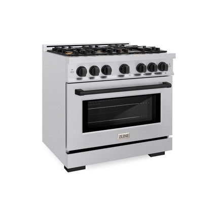 ZLINE Autograph Edition 36 in. 5.2 cu. ft. Select Gas Range with 6 Burner Cooktop and Convection Gas Oven in Satin Stainless Steel and Matte Black Accents (HGRSZ-36-MB)