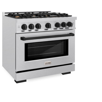 ZLINE Autograph Edition 36 in. 5.2 cu. ft. Select Gas Range with 6 Burner Cooktop and Convection Gas Oven in Satin Stainless Steel and Matte Black Accents (HGRSZ-36-MB)