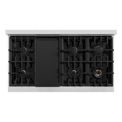 ZLINE 48 in. 6.7 cu. ft. Select Double Oven Gas Range with 8 Burner Cooktop in Satin Stainless Steel with White Matte Doors (HGRS-WM-48)