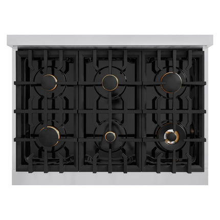 ZLINE 36 in. 5.2 cu. ft. Select Gas Range with Convection Gas Oven in Stainless Steel with 6 Brass Burners (HGR-BR-36)