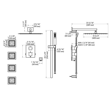 ZLINE Crystal Bay Thermostatic Shower System with Body Jets in Brushed Nickel (CBY-SHS-T3-BN)
