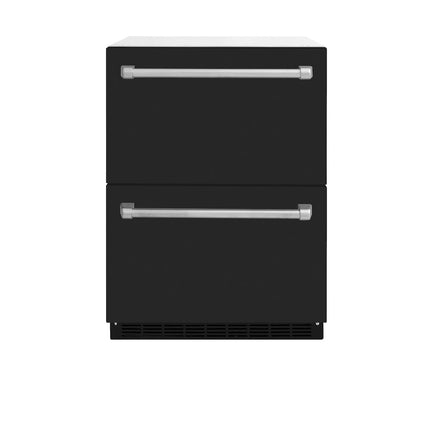 ZLINE 24 in. Touchstone 168 Can Outdoor-Rated Dual Refrigerator Drawer with Black Matte Doors (RDSO-BLM-24)