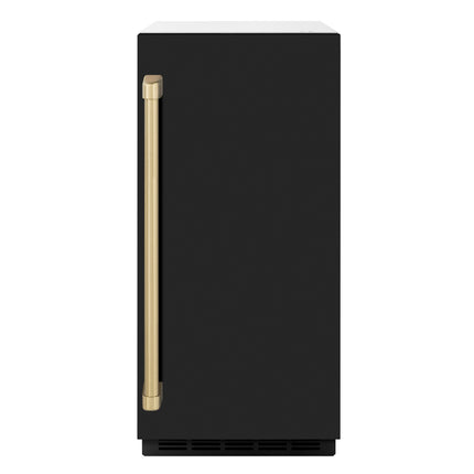 ZLINE Autograph Edition 15 in. Touchstone Clear Cube Ice Maker with Drain Pump and Black Matte Door with Champagne Bronze Handle (ICCDZ-BLM-15-CB)