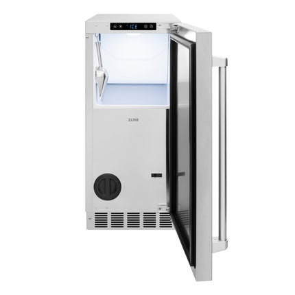 ZLINE 15 in. Touchstone Clear Cube Ice Maker with Drain Pump and Solid Stainless Steel Door (ICCD-ST-15)