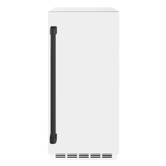 ZLINE Autograph Edition 15 in. Touchstone Clear Cube Ice Maker with Drain Pump and White Matte Door with Matte Black Handle (ICCDZ-WM-15-MB)