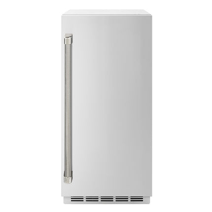 ZLINE Autograph Edition 15 in. Touchstone Clear Cube Ice Maker with Drain Pump and Solid Stainless Steel Door with Polished Nickel Helix Handle (ICCDZ-ST-15-KPN)