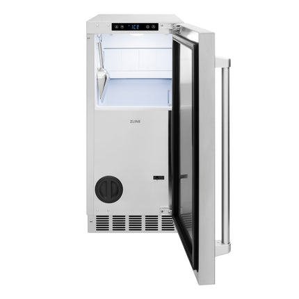 ZLINE 15 in. Touchstone Gourmet Ice Maker with Drain Pump and Solid Stainless Steel Door (IGMD-ST-15)