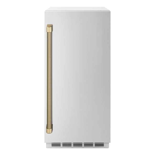 ZLINE Autograph Edition 15 in. Touchstone Gourmet Ice Maker with Drain Pump and Solid Stainless Steel Door with Champagne Bronze Helix Handle (IGMDZ-ST-15-KCB)