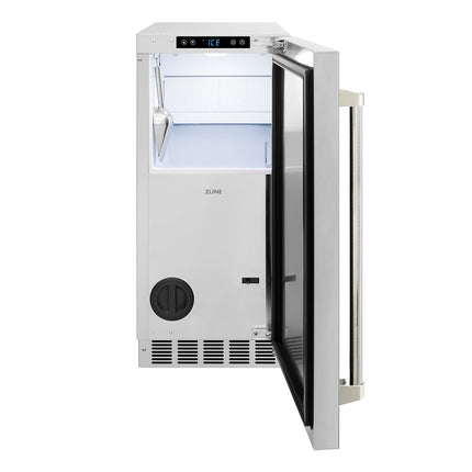 ZLINE Autograph Edition 15 in. Touchstone Gourmet Ice Maker with Drain Pump and Solid Stainless Steel Door with Polished Nickel Helix Handle (IGMDZ-ST-15-KPN)