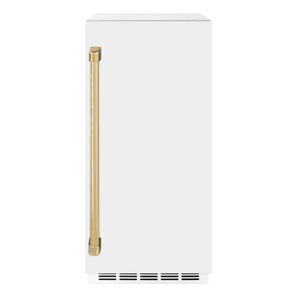 ZLINE Autograph Edition 15 in. Touchstone Gourmet Ice Maker with Drain Pump and White Matte Door with Polished Gold Handle (IGMDZ-WM-15-G)
