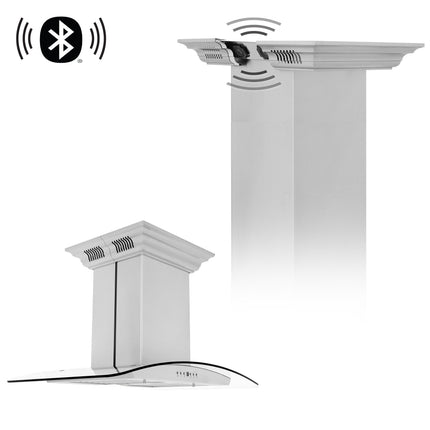 36" ZLINE CrownSound™Ducted Vent Island Mount Range Hood in Stainless Steel with Built-in Bluetooth Speakers (GL5iCRN-BT-36)