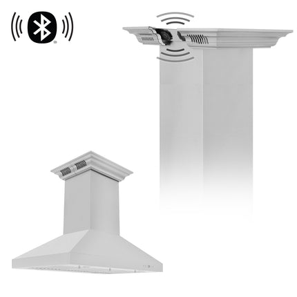 30" ZLINE CrownSound™Ducted Vent Island Mount Range Hood in Stainless Steel with Built-in Bluetooth Speakers (KL3iCRN-BT-30)