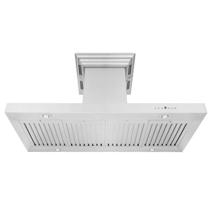 48" ZLINE CrownSound™Ducted Vent Island Mount Range Hood in Stainless Steel with Built-in Bluetooth Speakers (KE2iCRN-BT-48)