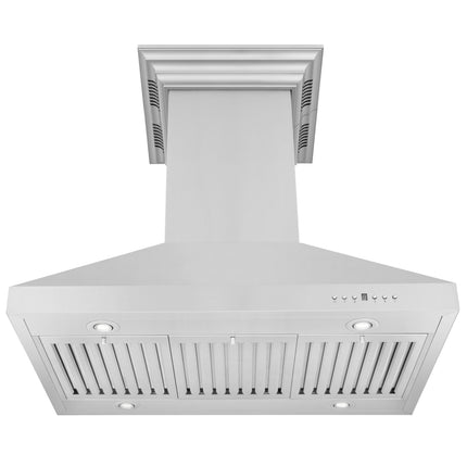 36" ZLINE CrownSound™Ducted Vent Island Mount Range Hood in Stainless Steel with Built-in Bluetooth Speakers (KL3iCRN-BT-36)