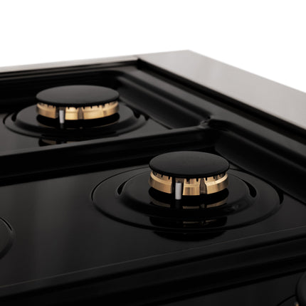 ZLINE Autograph Edition 36 in. 4.6 cu. ft. Legacy Dual Fuel Range with 6 Burner Gas Cooktop and Electric Convection Oven in Stainless Steel with White Matte Door and Polished Gold Accents (RAZ-WM-36-G)