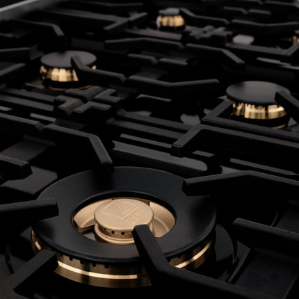 ZLINE Autograph Edition 36 in. 4.6 cu. ft. Legacy Dual Fuel Range with 6 Burner Gas Cooktop and Electric Convection Oven in Stainless Steel with White Matte Door and Polished Gold Accents (RAZ-WM-36-G)