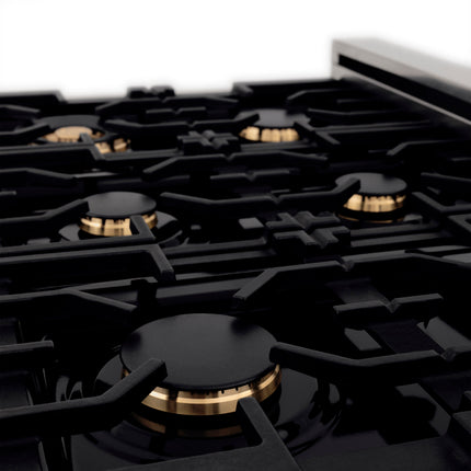 ZLINE Autograph Edition 36 in. 4.6 cu. ft. Legacy Dual Fuel Range with 6 Burner Gas Cooktop and Electric Convection Oven in Stainless Steel with White Matte Door and Matte Black Accents (RAZ-WM-36-MB)