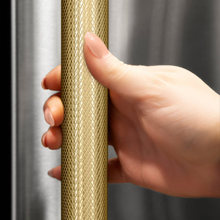ZLINE Autograph Edition 24 in. Touchstone 168 Can Outdoor-Rated Dual Refrigerator Drawer with Black Stainless Steel Doors and Champagne Bronze Helix Handles (RDSOZ-BS-24-KCB)