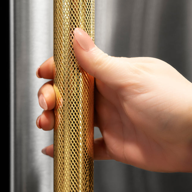 ZLINE Autograph Edition 24 in. Touchstone 168 Can Outdoor-Rated Dual Refrigerator Drawer with Stainless Steel Doors and Polished Gold Helix Handles (RDSOZ-ST-24-KG)