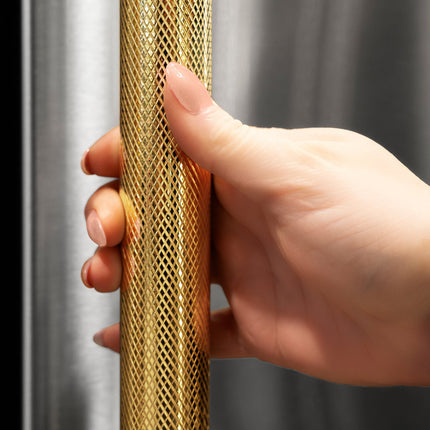 ZLINE Autograph Edition 24 in. Touchstone Dual Zone 44 Bottle Wine Cooler with Black Stainless Steel Glass Door and Polished Gold Helix Handle (RWDOZ-BS-24-KG)