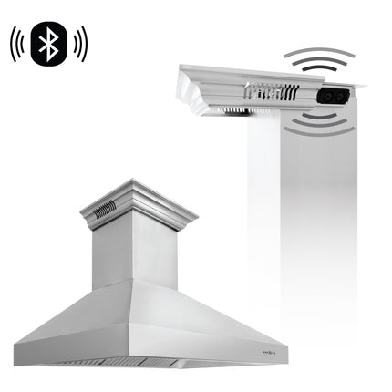 48" ZLINE CrownSound™Ducted Vent Professional Wall Mount Range Hood in Stainless Steel with Built-in Bluetooth Speakers (697CRN-BT-48)