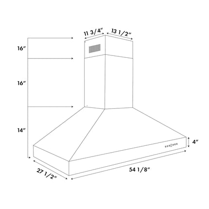 ZLINE 54" Professional Ducted Wall Mount Range Hood in Stainless Steel (697-54)
