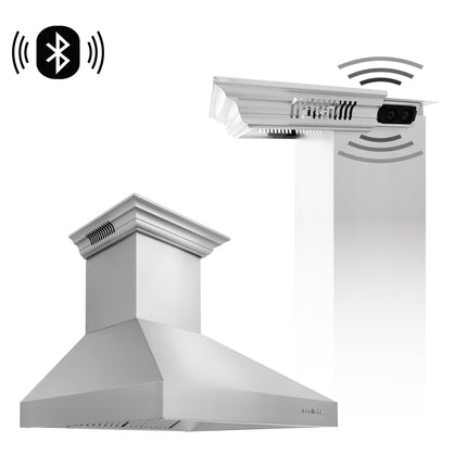30" ZLINE CrownSound™Ducted Vent Wall Mount Range Hood in Stainless Steel with Built-in Bluetooth Speakers (697CRN-BT-30)