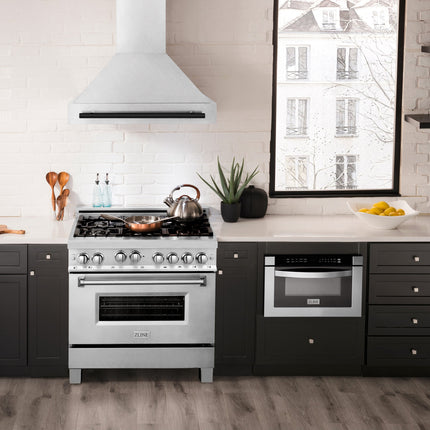 ZLINE Autograph Edition 36" Fingerprint Resistant Stainless Steel Range Hood with Matte Black Handle (8654SNZ-36-MB)