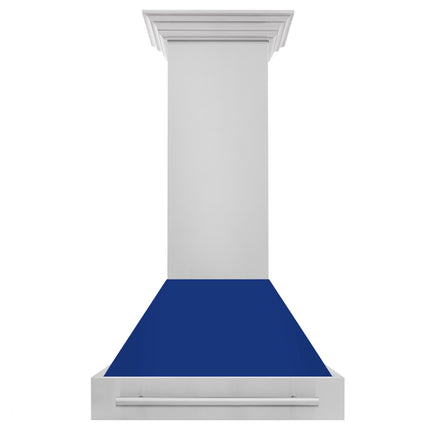 ZLINE 30" Stainless Steel Range Hood with Blue Gloss Shell and Stainless Steel Handle (8654STX-BG-30)