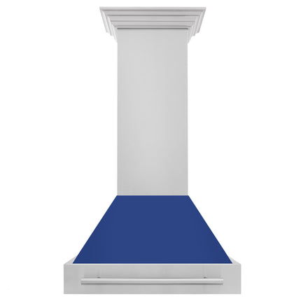 ZLINE 30" Stainless Steel Range Hood with Blue Matte Shell and Stainless Steel Handle (8654STX-BM-30)