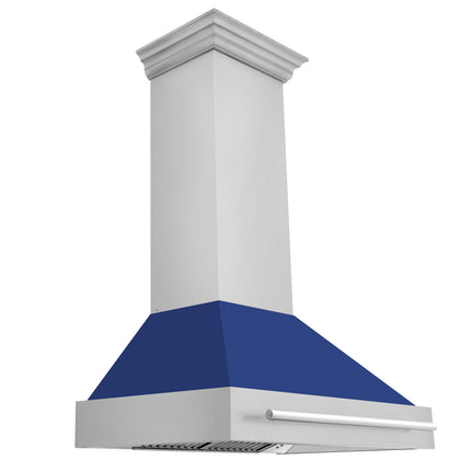 ZLINE 36" Stainless Steel Range Hood with Blue Matte Shell and Stainless Steel Handle (8654STX-BM-36)