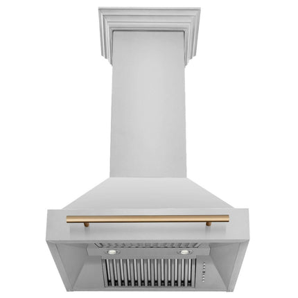 ZLINE Autograph Edition 30 in. Kitchen Package with Stainless Steel Dual Fuel Range, Range Hood, Dishwasher, and Refrigerator with External Water Dispenser with Champagne Bronze Accents (4AKPR-RARHDWM30-CB)