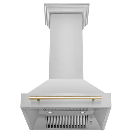 ZLINE Autograph Edition 30 in. Kitchen Package with Stainless Steel Dual Fuel Range, Range Hood, Dishwasher, and Refrigerator with External Water Dispenser with Polished Gold Accents (4AKPR-RARHDWM30-G)