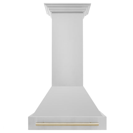 ZLINE Autograph Edition 30" Stainless Steel Range Hood with Stainless Steel Shell and Polished Gold Handle (8654STZ-30-G)