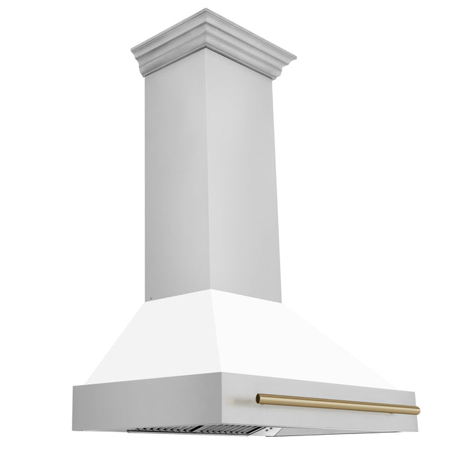 ZLINE Autograph Edition 36" Stainless Steel Range Hood with White Matte Shell and Champagne Bronze Handle (8654STZ-WM36-CB)