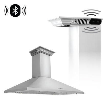 48" ZLINE CrownSound™Ducted Vent Wall Mount Range Hood in Stainless Steel with Built-in Bluetooth Speakers (KL2CRN-BT-48)